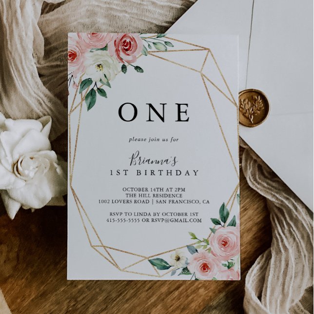 Elegant Dainty Autumn Floral First Birthday Party Invitation (Creator Uploaded)