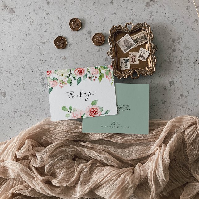 Elegant Dainty Autumn Floral Flat Wedding Thank You Card (Creator Uploaded)