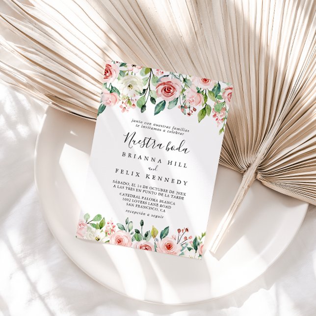 Elegant Dainty Autumn Floral Nuestra Boda Wedding Invitation (Creator Uploaded)