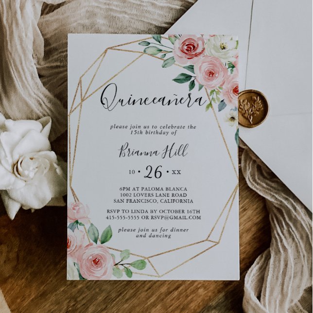 Elegant Dainty Autumn Floral Quinceañera Invitation (Creator Uploaded)