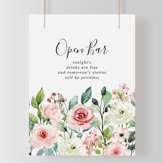 Elegant Dainty Autumn Floral Wedding Open Bar Sign (Creator Uploaded)