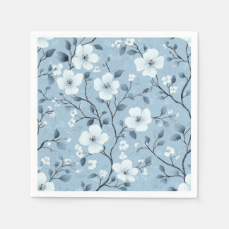 Elegant Dainty Blossoms on Blue Background Napkin