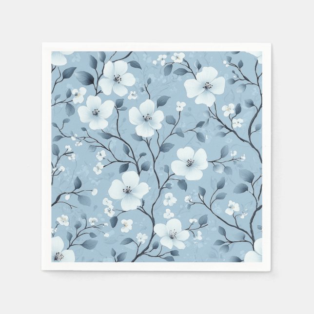Elegant Dainty Blossoms on Blue Background Napkin (Front)
