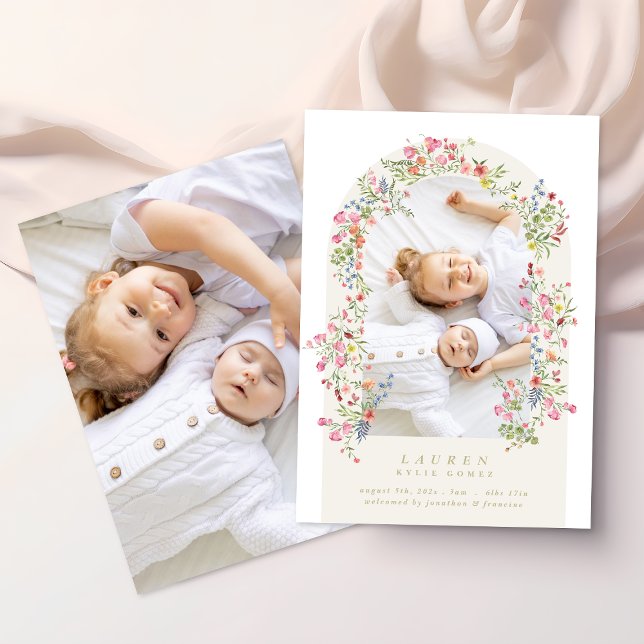 elegant dainty floral arch 2 photo our baby birth announcement (Creator Uploaded)