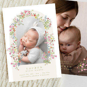 elegant dainty floral arch photo our baby birth announcement