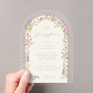 elegant dainty floral arch spring Bridal Shower Acrylic Invitations
