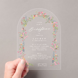 elegant dainty floral spring Bridal Shower arch Acrylic Invitations