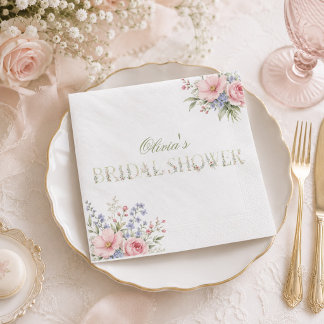 elegant dainty floral spring Bridal Shower Napkin