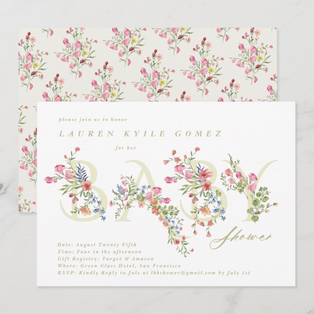 elegant dainty floral spring mum-to-be BABY Shower Invitation (Front/Back)