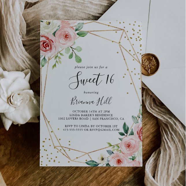 Elegant Dainty Floral Sweet 16 Birthday Party Invitation (Creator Uploaded)