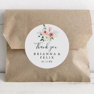 Elegant Dainty Floral Thank You Wedding Favour Classic Round Sticker