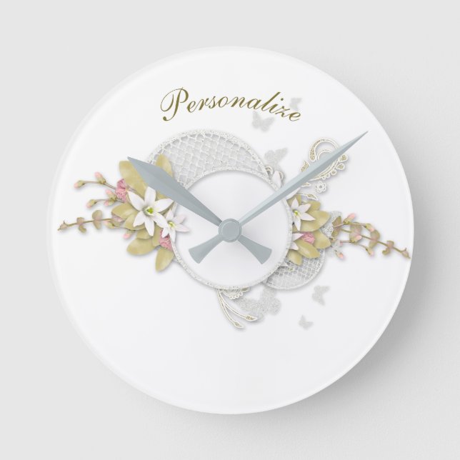 Elegant Dainty Floral Theme Art Decor Personalise Round Clock (Front)