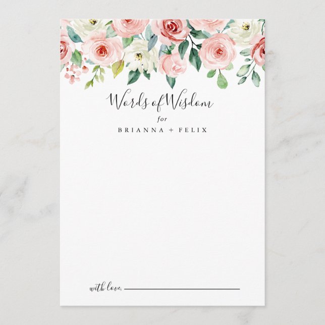 Elegant Dainty Floral Wedding Words of Wisdom Advice Card (Front)