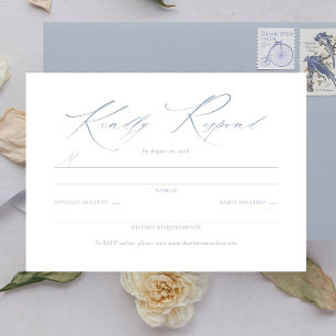 Elegant Dainty Script Dusty Blue Wedding RSVP Card