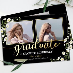Elegant Daisies  Black 3 Photo Graduate Graduation