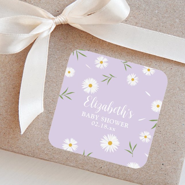 Elegant Daisies Gender Neutral Baby Shower Square Sticker (Creator Uploaded)