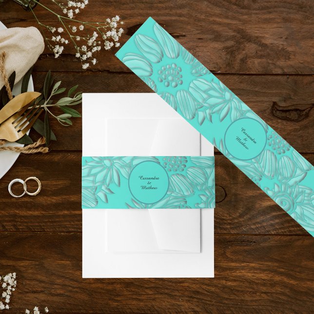 Elegant Daisies in Floral Turquoise Wedding Invitation Belly Band (Elegant Daisies in Floral Turquoise Wedding Invitation Belly Band)