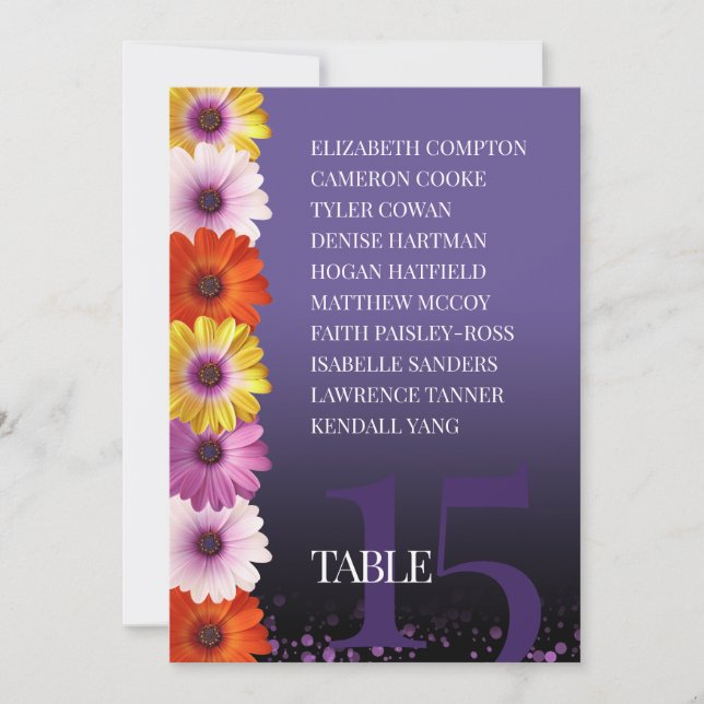 Elegant Daisies Purple Glitter Seating Charts Invitation (Front)