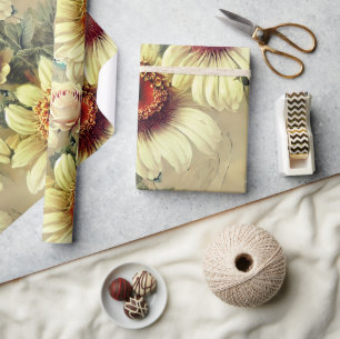 Elegant Daisies & Roses Floral Pattern Wrapping Paper