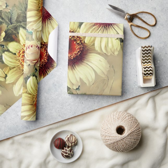 Elegant Daisies & Roses Floral Pattern Wrapping Paper (Crafts)