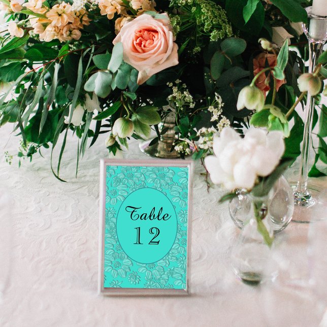Elegant Daisies Turquoise Wedding Table No 3x5 Table Number (Elegant Daisies Turquoise Wedding Table No 3x5 Table Number)