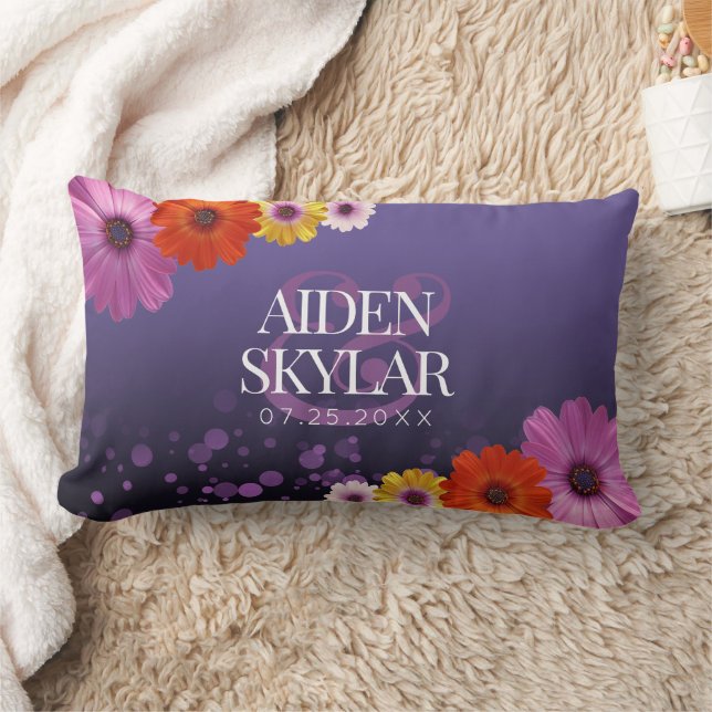 Elegant Daisies with Purple Glitter Newlyweds Lumbar Cushion (Blanket)
