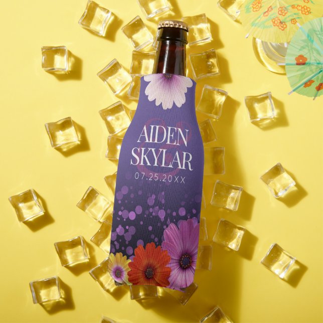 Elegant Daisies with Purple Glitter Wedding Bottle Cooler (In Situ Summer)