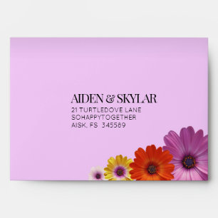 Elegant Daisies with Purple Glitter Wedding Envelope