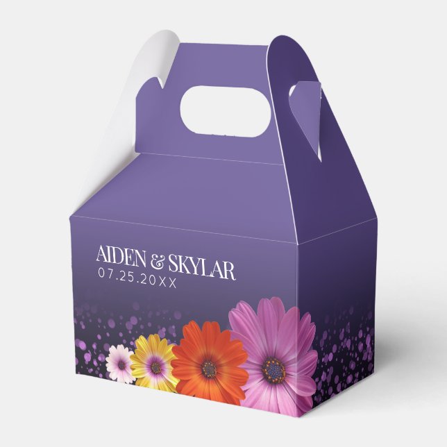 Elegant Daisies with Purple Glitter Wedding Favour Box (Front Side)
