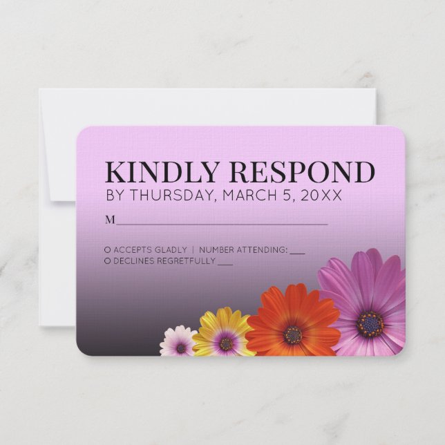 Elegant Daisies with Purple Glitter Wedding RSVP (Front)