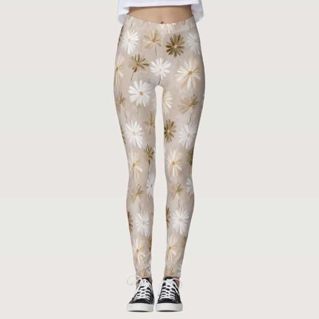 Elegant Daisy Accent Exercise Yoga Leggings (Front)