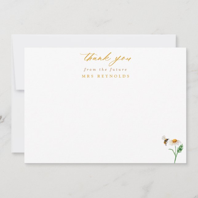 Elegant Daisy & Bee Bridal Shower Thank You Card (Front)