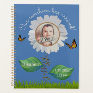 Elegant Daisy Blue Floral Cute Baby Photo & Name Planner