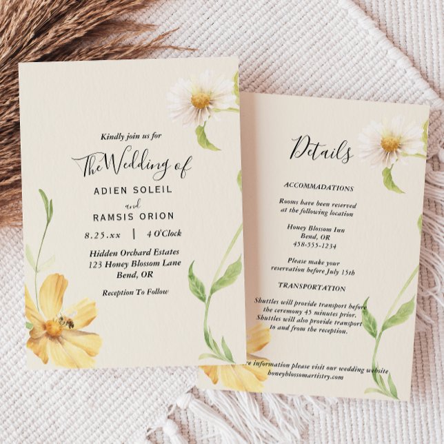 Elegant Daisy Details All In One Wedding Invitation (Creator Uploaded)