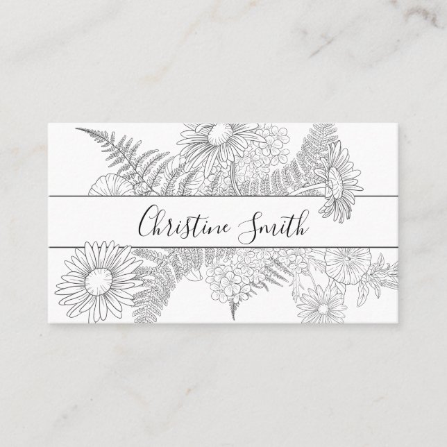 Elegant Daisy Floral Black And White Flowers Business Card (Front)