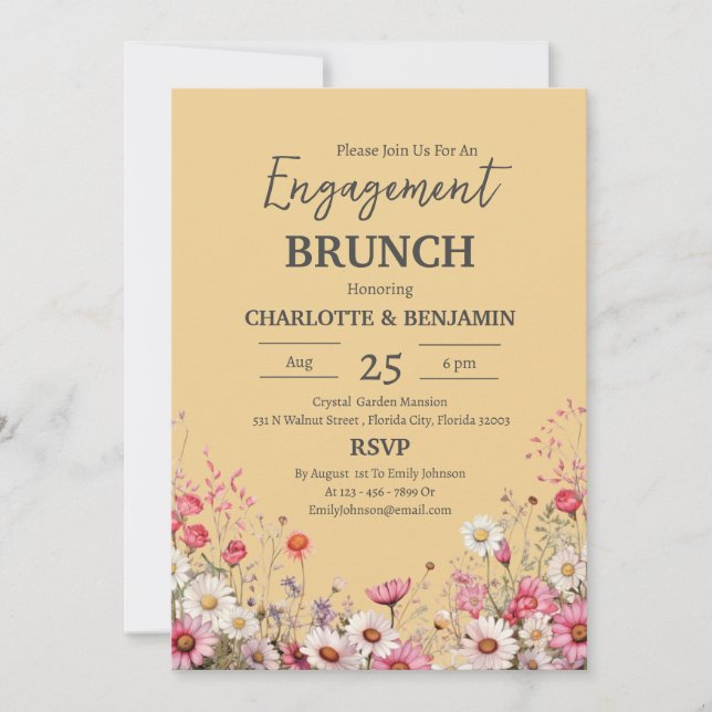 Elegant Daisy Floral Engagement Brunch Party Invitation (Front)