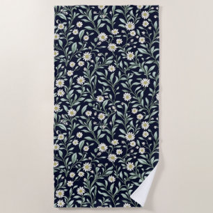 Elegant Daisy Floral Pattern on Dark Background Beach Towel