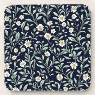 Elegant Daisy Floral Pattern on Dark Background Coaster