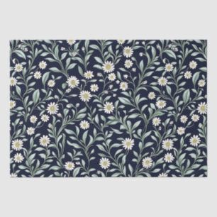 Elegant Daisy Floral Pattern on Dark Background Tissue Paper