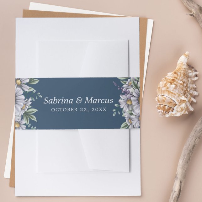 Elegant Daisy Floral Personalised Wedding Envelope Invitation Belly Band (Creator Uploaded)
