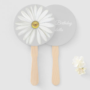 Elegant Daisy Flower on Light Silver Grey Birthday Hand Fan