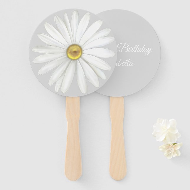 Elegant Daisy Flower on Light Silver Grey Birthday Hand Fan (Front and Back)