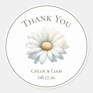 Elegant Daisy Flower Wedding Thank You Classic Round Sticker