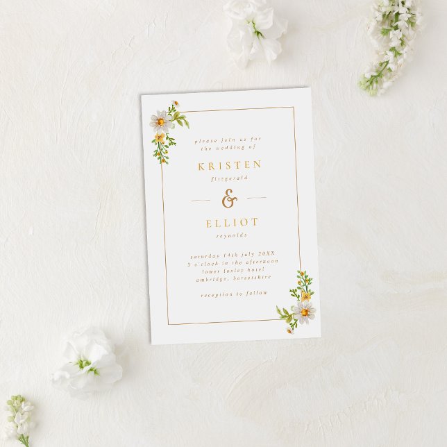 Elegant Daisy Frame Yellow & White Wedding Invitation (Creator Uploaded)