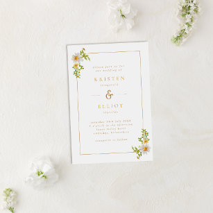 Elegant Daisy Frame Yellow & White Wedding Invitation