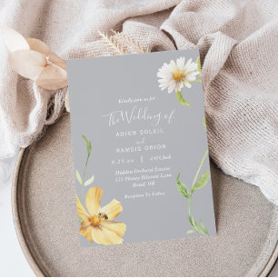 Elegant Daisy   Grey Wedding Invitation