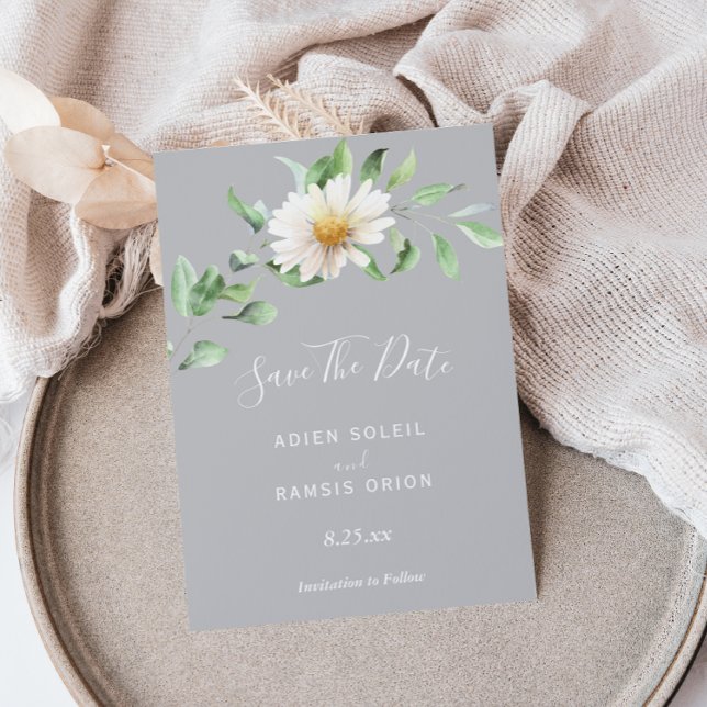 Elegant Daisy | Grey Wedding Save The Date (Creator Uploaded)