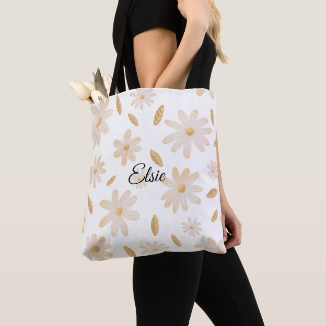 Elegant Daisy Hues Personalised Tote Bag (Close Up)