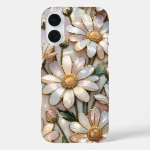 Elegant Daisy iPhone Case Stained Glass Ivory Gold