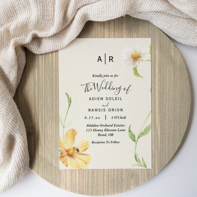 Elegant Daisy Monogram Wedding Invitation (Creator Uploaded)
